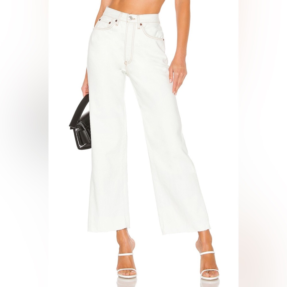 RE/DONE Originals Wide Leg Crop Jeans High Rise Raw Hem In Bleach Light Size 29
